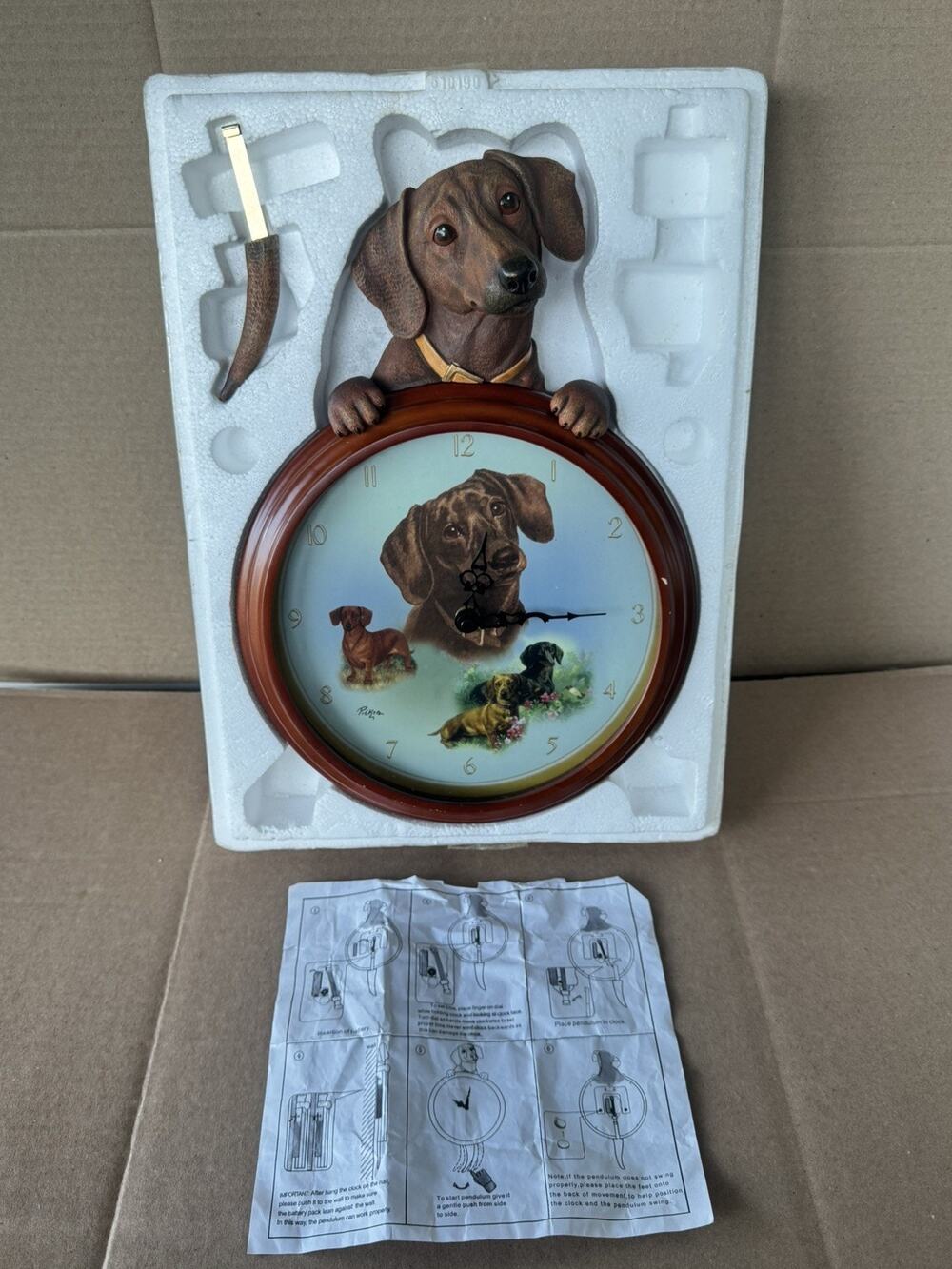 Bradford Exchange Very Rare Linda Picken Dachshund Dog Wall Clock w/Wagging tail